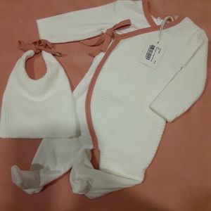 Kipp 3m white/blush rib velour footie and hat